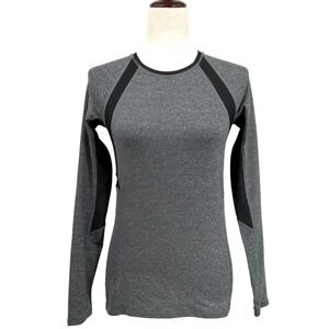 H&M SPORT Women's S Charcoal Gray & Black Long Sleeve Crew Neck Active Top